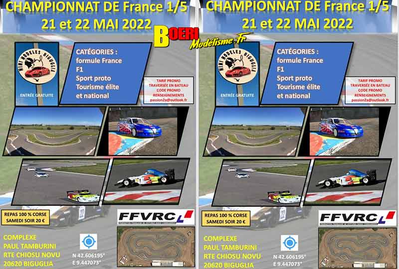 championnat de France piste 1/5 thermique en corse au mini modèles biguglia les 21 et 22 mai 2022