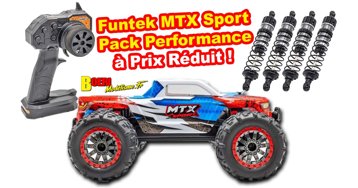 monster truck 1/12 électrique Funtek MTX Sport Pack Performance avec accu Li-Ion 2S de 2600mA et chargeur rapide 2 Ampères 