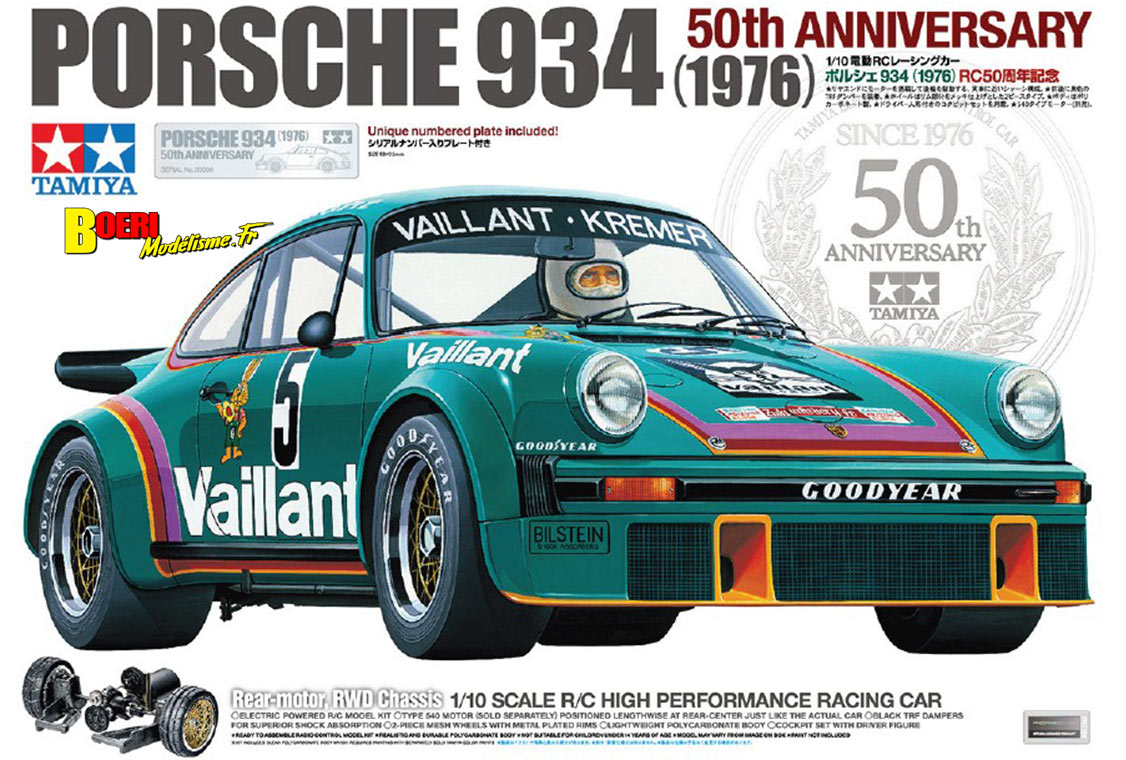 voiture télécommandée Tamiya Porsche 934 (1976) 50e anniversaire 1/10 réf 47524 voiture télécommandée Tamiya Porsche 934 (1976) 50e anniversaire 1/10 réf 47524