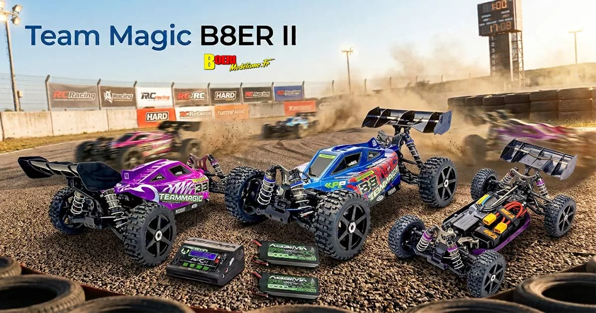 Découvrez le Team Magic B8ER II, un buggy RC 1/8 Brushless 4×4. Découvrez le Team Magic B8ER II, un buggy RC 1/8 Brushless 4x4.