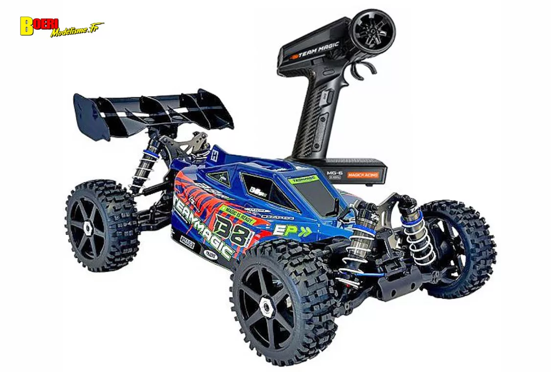Découvrez le Team Magic B8ER II, un buggy RC 1/8 Brushless 4x4 en teinte bleue. Découvrez le Team Magic B8ER II, un buggy RC 1/8 Brushless 4x4.